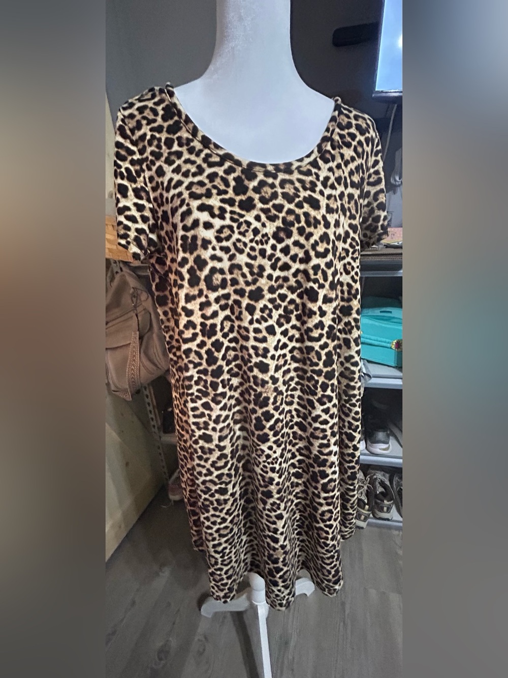 Chris & Carol Leopard Print Short Sleeve Dress - Beige & Brown